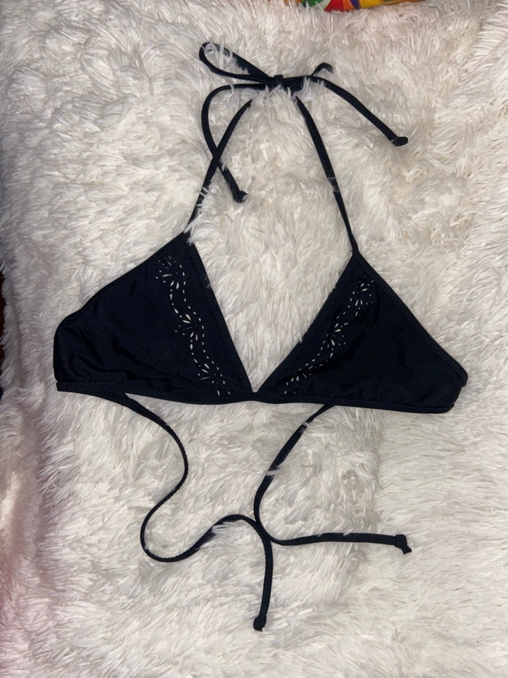 J. Crew Black Triangle Bikini Top with Eyelet Detail